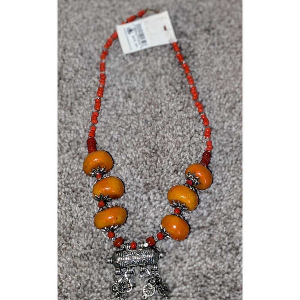 Disney Parks Orange Beaded Necklace Silver Tone Charm Halloween Costume Jewelry - Picture 2 of 6
